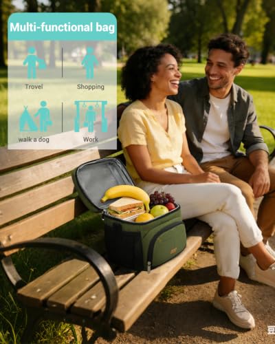 Lunch Box for Men Women Insulated Lunch Tote Cooler Bag Lunchbox (Green / Large)