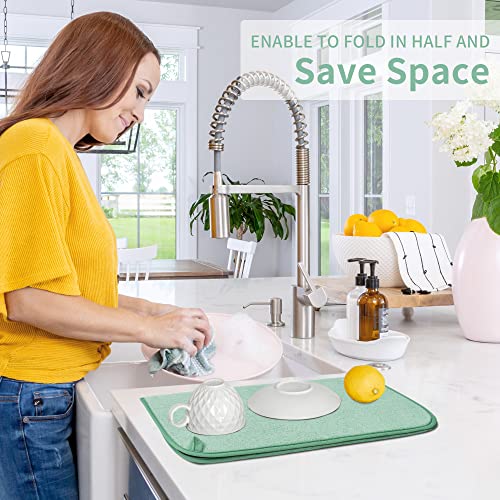 Dish Drying Mats 2 Pack (14''X17'' / 2 Pack Light Green)