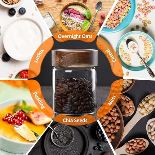 12 oz 350 ml Clear Glass Storage Canister with Airtight Wooden Lid (12 fl oz (1 Pack))