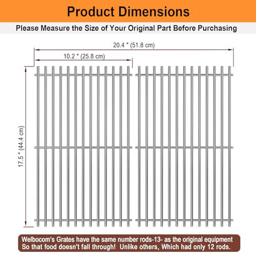17.5" Stainless Steel Grill Grates (Fits Weber Spirit II & Spirit 200 Series Grills)