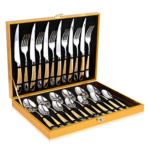 Hammered Silver Gold Silverware Set (Hammered Silver Gold | 24pcs)