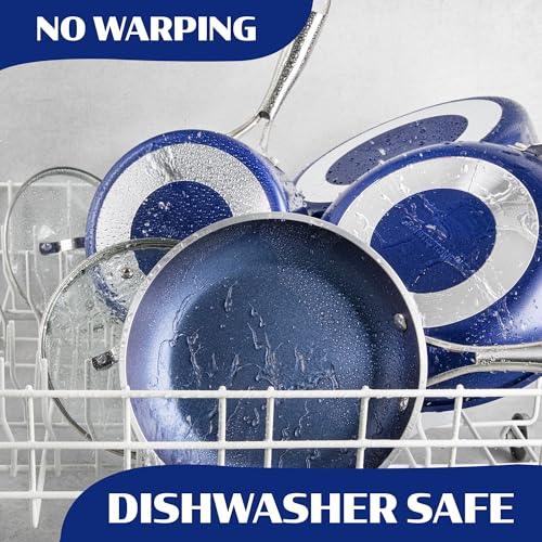 Ceraluxe 20Pc Pots and Pans Set Non Stick Ceramic Cookware Set (Blue Speckle)