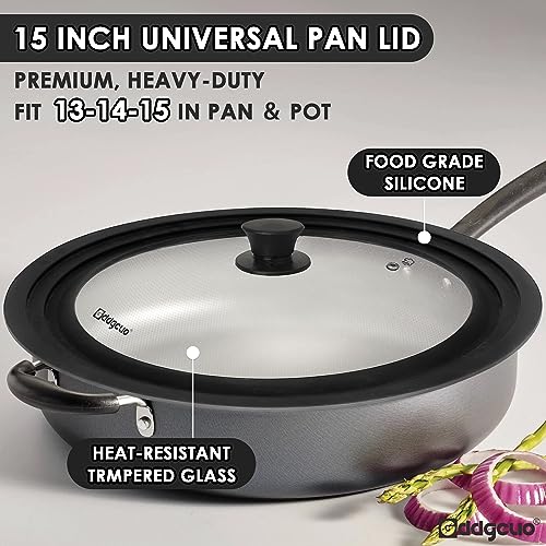 13-14-15 in Universal Pan Lid, Extra Large Silicone Pot Lid for Pots, Pans & Skillets, Replacement Frying Pan Lid with Heat Resistant Silicone Knob, Dishwasher Safe, Black (Black / 13''-14''-15'')