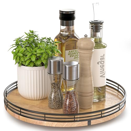 12 Inch Farmhouse Oak Lazy Susan Organizer
