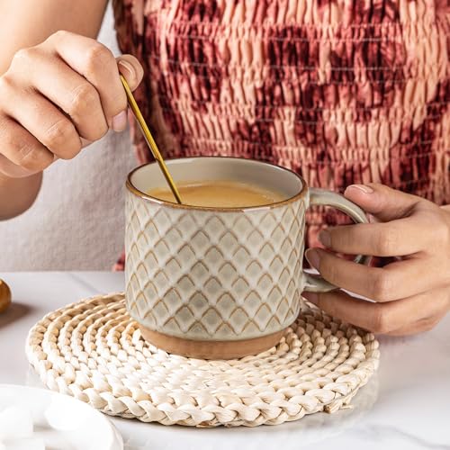 15 OZ Stackable Coffee Mugs Set of 4 (Pale Khaki / 15 Ounces)