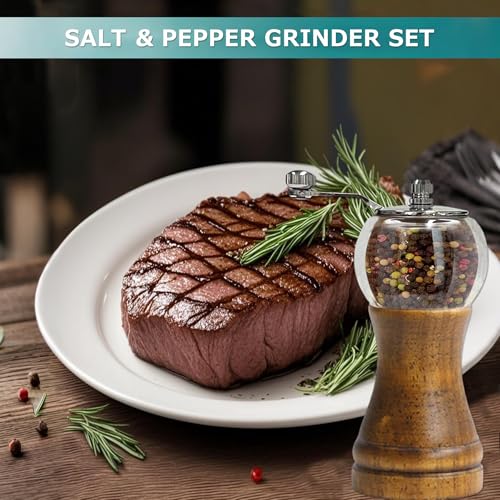 Pepper Grinder Set Classical Hand Shake Wood Manual Pepper Mill (Black-6in)