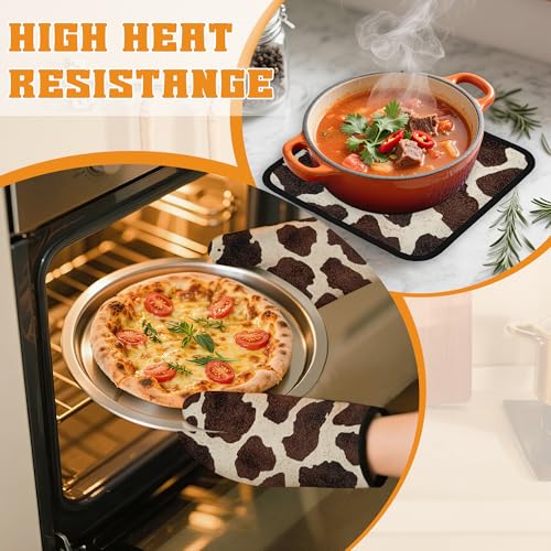 Brown Cowhide Oven Mitts and Pot Holders (4 Count)
