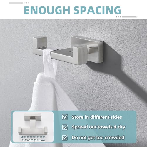 Double Towel Hook for Bathroom (Brushed Nickel)