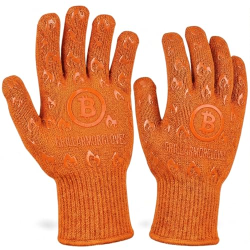 Grill Armor Oven Gloves with Fingers (One Size Fits Most Standard Cuff / Orange)