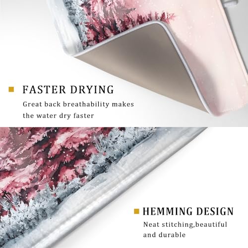 Christmas Decorative Dish Drying Pad Absorbent Microfiber Drying Mat Pink Trees Drainer Mats 18 X 24 In (Winter Trees 4724 / 24" x 18")