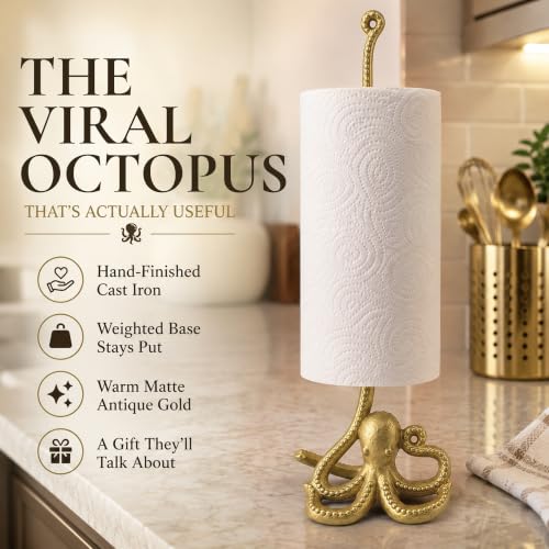 Gold Octopus Paper Towel Holder & Metal Toilet Paper Stand (Gold Octopus)
