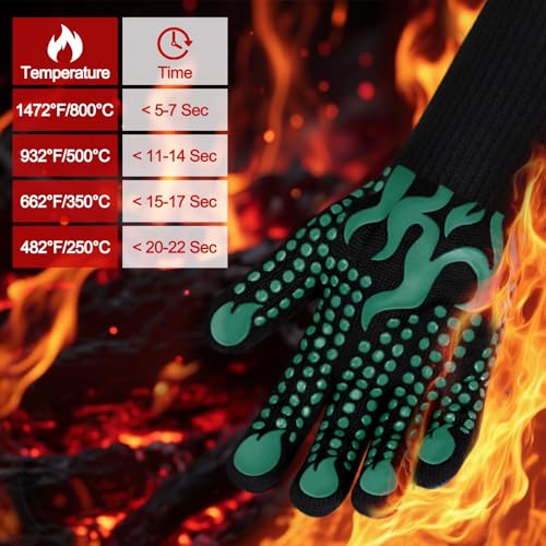 BBQ Gloves 1472°F Heat Resistant Grilling Gloves Silicone Non (short / Green)