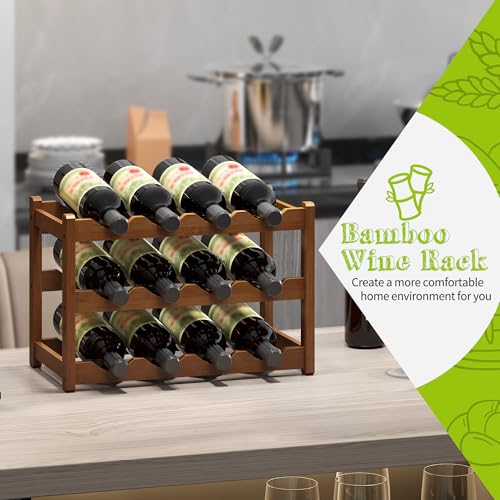 Bamboo Wine Rack Wine Storage Cabinet Shelf 12 Bottle Wine Racks Countertop Sturdy for Kitchen Dining Room Pantry (Brown / 3 Tier)