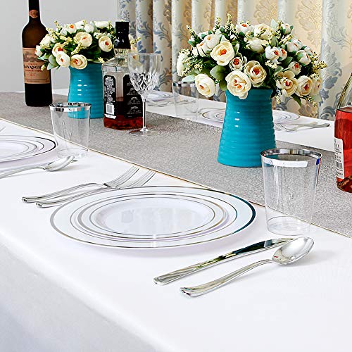 60 Pcs Silver Plastic Plates (60 Pieces / Silver)