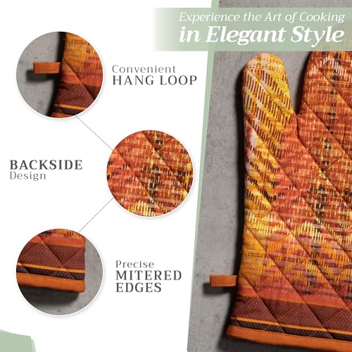 Maison d'Hermine Oven Gloves 100% Cotton Oven Mitt (061 - Thanksgiving Tartan / 7.5" x 13" (Oven Mitt))