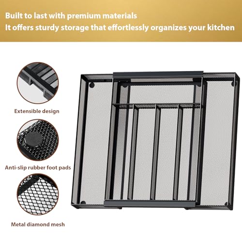 expandable silverware tray (Black / Expandable 9.6"~16.1" x 13.8")