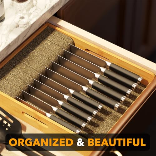 Large Knife Drawer Organizer Bamboo Insert Dock (Natural, Large)