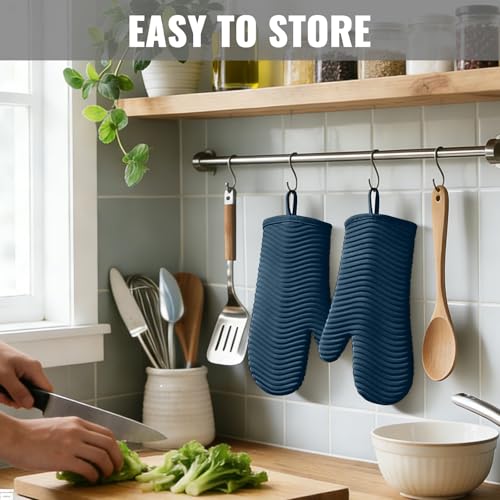 Silicone Oven Mitts (2PCS-12"L x 7"W/AGAVE-WAVE SURFACE)