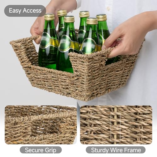 Wicker Storage Baskets for Shelves (Natural(Seagrass) / 11 ½"L x 9 ½"W x 5"H)