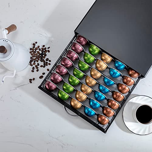 Nespresso Pod Holder Vertuo pod Storage Drawer Black Metal Coffee Pod Holder for Vertuoline Capsule Orgainzer 50 Pods