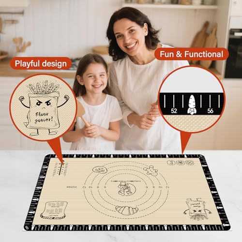 Silicone Baking Mat with Recipes (Dark Black / 28"L x 20"W)