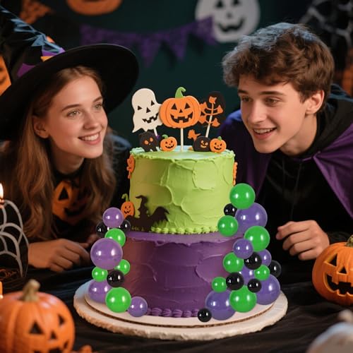 40 Pcs Foam Ball Cake Toppers with Sticks Mini Cake Decorations for Birthdays (40-black Green Purple)