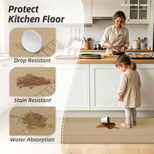 Kitchen Rugs Non Slip Washable 2PCS (Beige / 20"x30"+20"x48" (Rectangular))