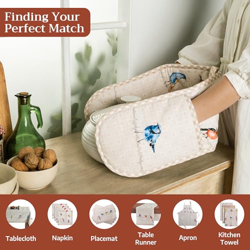 Double Oven Mitts 100% Cotton Double Oven Glove (003 - Birdies on Wire / 7" x 35" (Double Oven Mitt))