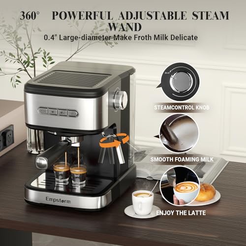 20 Bar Espresso Machine with Milk Frother Steam (Industrial-Silver)
