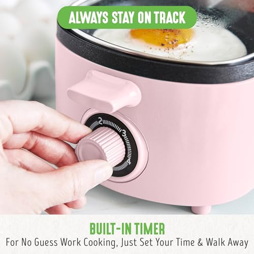 3-in-1 Breakfast Maker Station, Healthy Ceramic Nonstick Dual Griddles for Eggs Meat Sausage Bacon Pancakes and Breakfast Sandwiches, 2 Slice Toast Drawer, Easy-to-use Timer, Pink (Pink / 11" Breakfast Maker / Breakfast Maker)