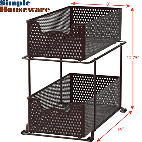 2 Tier Sliding Cabinet Basket Organizer Drawer (Bronze / 1-Pack)