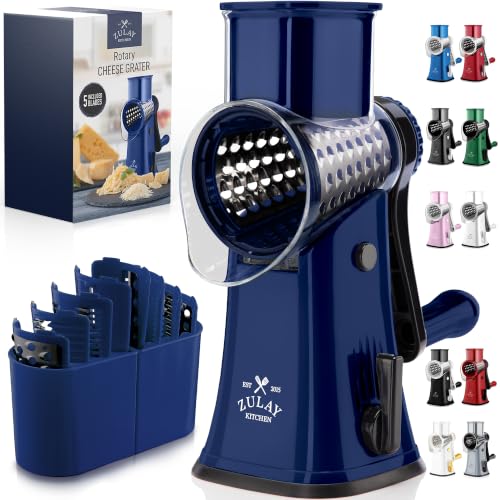 Rotary Cheese Grater Manual Hand Crank 5 Blade Shredder