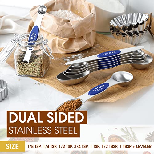 8 Magnetic Measuring Spoons Set for Baking & Cooking (Sapphire / 1-Pack)