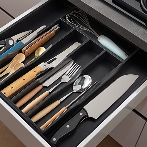 Expandable Bamboo Kitchen Drawer Organizer for Cutlery and Utensils