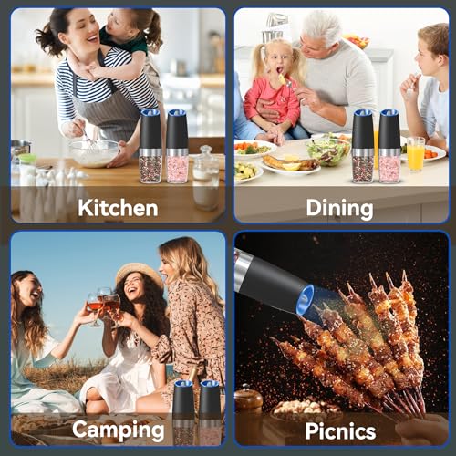 Battery Operated Gravity Salt And Pepper Grinder Set (Black)