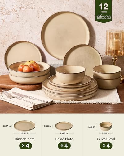 Milkyway 12 Piece Stoneware Dinnerware Set (Milk Tea / Service for 4 (Standard Dinner Set))