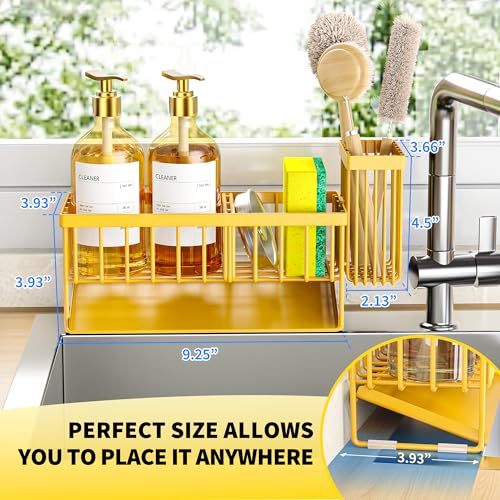 Lemon Yellow Sink Caddy Organzier with High Brush Holder (Yellow / 9.25 inches)