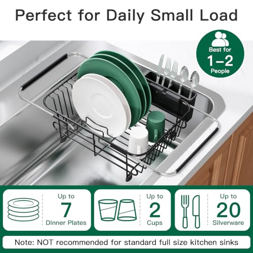 Black Dish Drying Rack in Sink with Utensil Holder (Black / For 10"-12"w Sink)