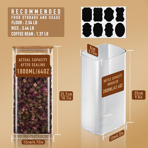 64oz 2Qt Rectangle Glass Storage Containers with Lids 4 (4 Count)