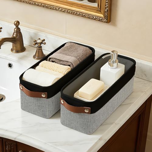 Small Fabric Storage Baskets (Gray / Black / Narrow-15"x6"x5")