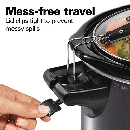 Portable 6 Quart Set & Forget Programmable Slow Cooker (Temp Tracker, Black Stainless)