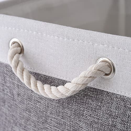 Storage Baskets 12x8x5 inch 10 Pack Fabric Baskets Foldable Storage Bins Decorative Baskets cloth storage baskets Storage Foldable Storage Bin with Rope (White&Grey / Small 10 Pack)