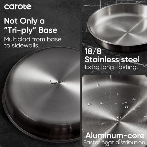15pcs Tri Ply Stainless Steel Cookware Set with Detachable Handle (Silver / 15 pieces)