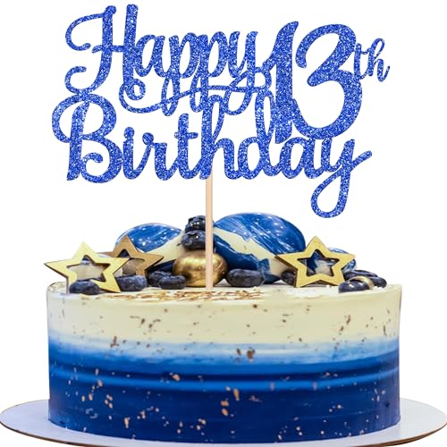 1 PCS Happy 13th Birthday Cake Topper Glitter Cheers to 13 Years Birthday Cake Pick Official Teenager 13 Fabulous Cake Decoration for Happy 13th Birthday Theme Party Decorations Supplies Blue (Blue / 13th)