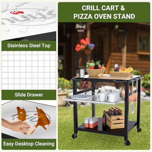 Grill Cart 30"x24" Pizza Oven Table for Outdoor 3 (White Stainless Steel 30"x24" With Drawer)