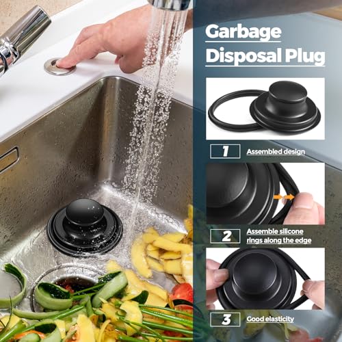 3 Pcs Sink Plug Stopper Disposal Drain Strainer (Black)