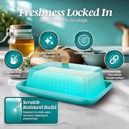 Large Ceramic Butter Dish with Lid for Countertop (Blue / Large)