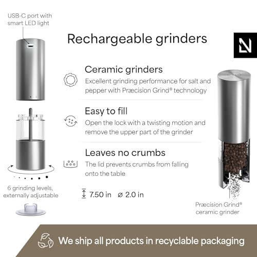 Electric Salt and Pepper Grinder Set (Stainless Steel / Set of two electric mills)