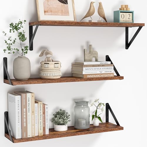 Floating Shelves for Wall (Rustic Brown / 23.62"W x 5.9"D x 5.4"H,Set of 3)
