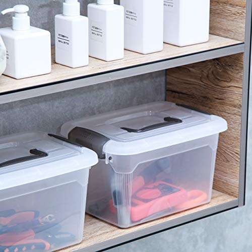 6 Packs 6 QT Storage Bins with Lids Clear Plastic Bins with Grey Handle Stackable Storage Containers for Organizing (6.0QT / 6 PACK)